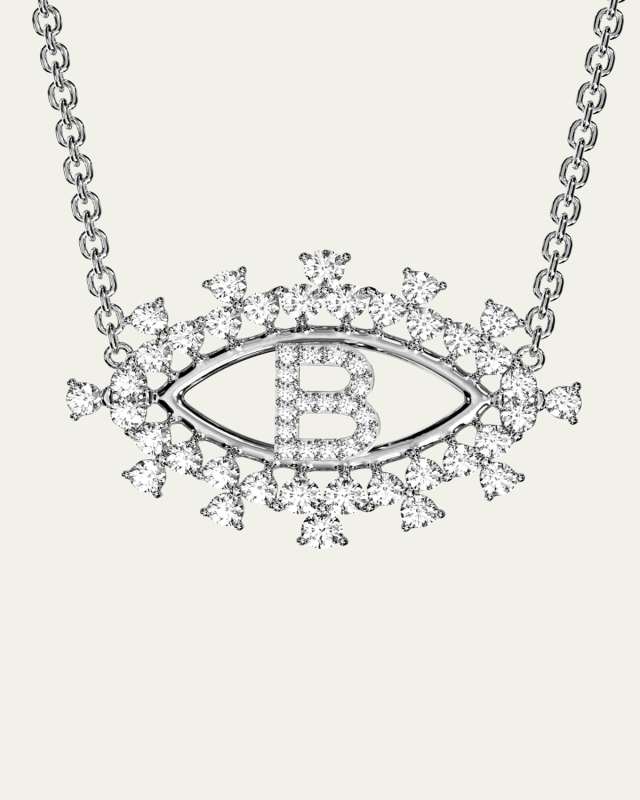 Sara 18K White Gold Diamond Necklace, Letter B